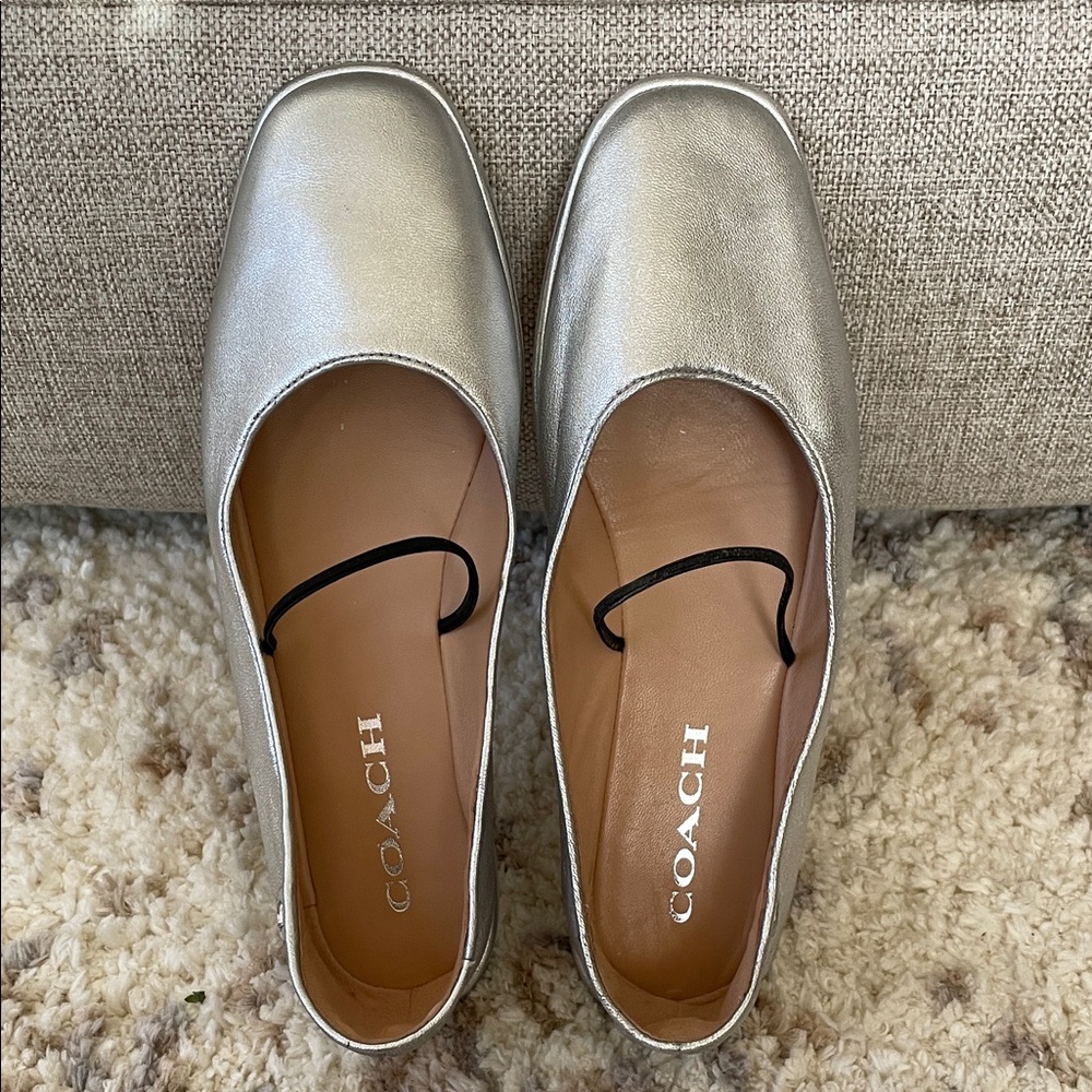 Coach Emilia Mary Jane Ballet Flat in Metallic Silver Leather